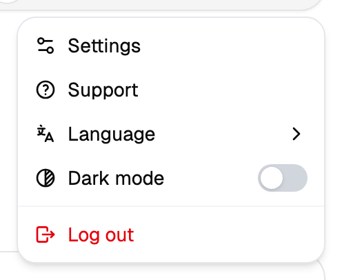 User menu