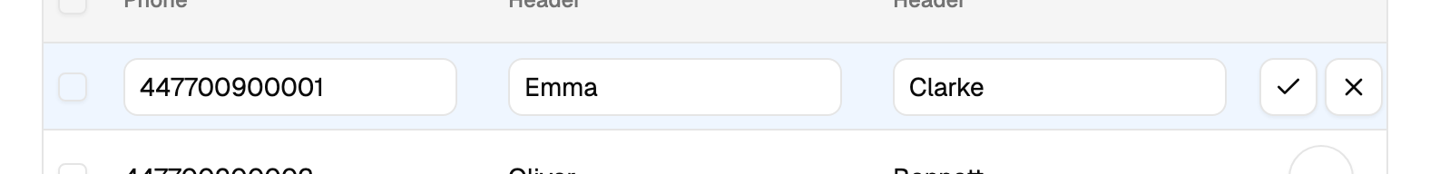Editing a row
