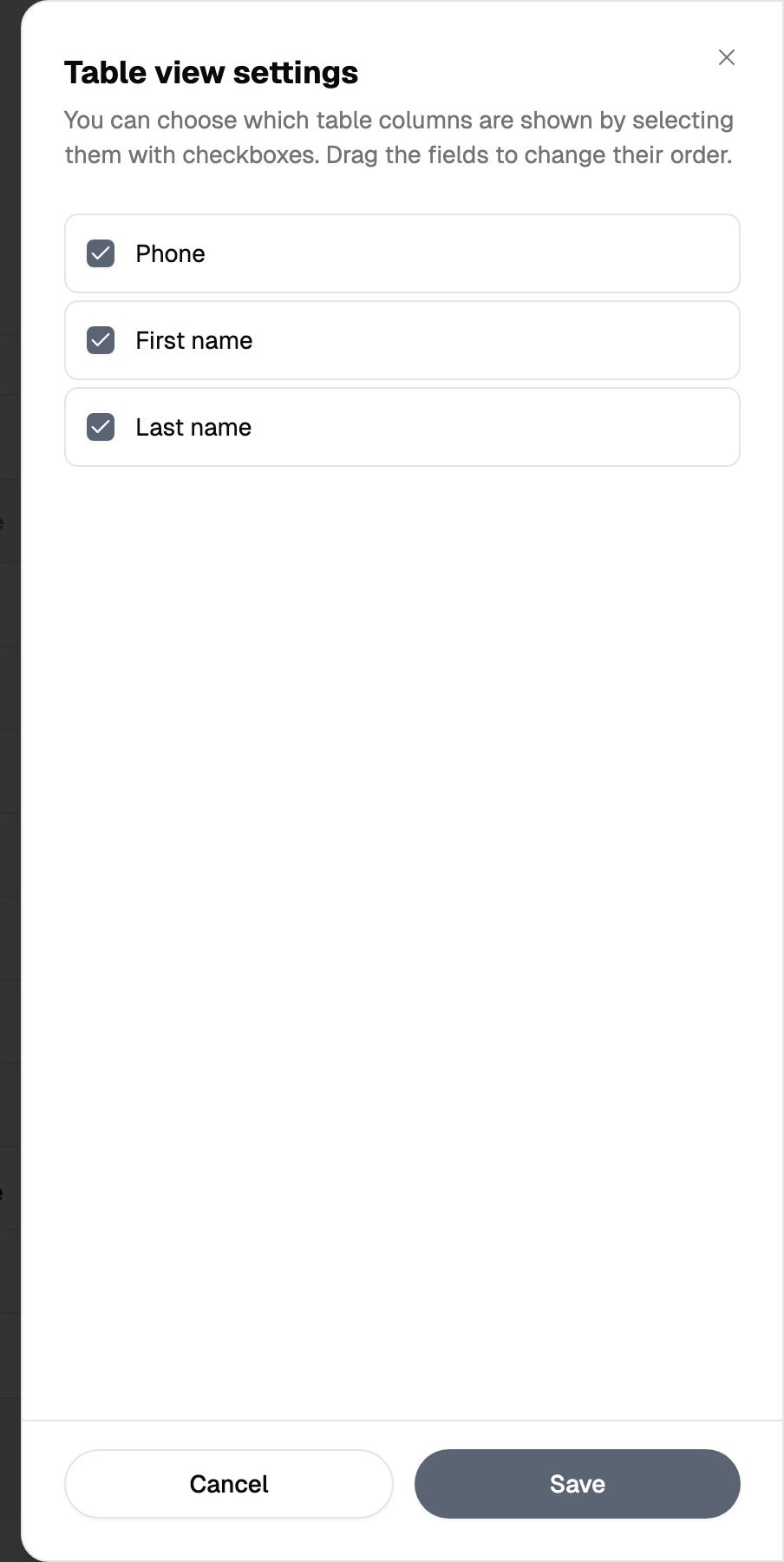 Table view settings